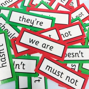 Kontraktion Karteikarten - Lernkarten - Schulwörter - Phonics Englisch Lektion - KS1 - Visuelle Lerner - Lehrmittel