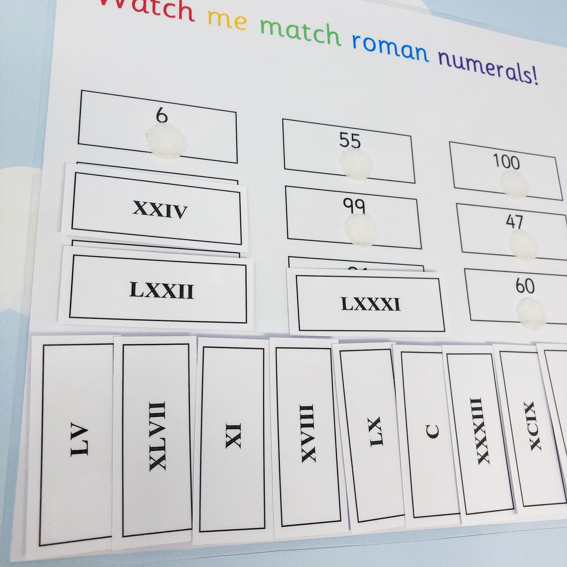 Roman Numerals to 100 Learning Sheet KS2 Matching Activities Maths
