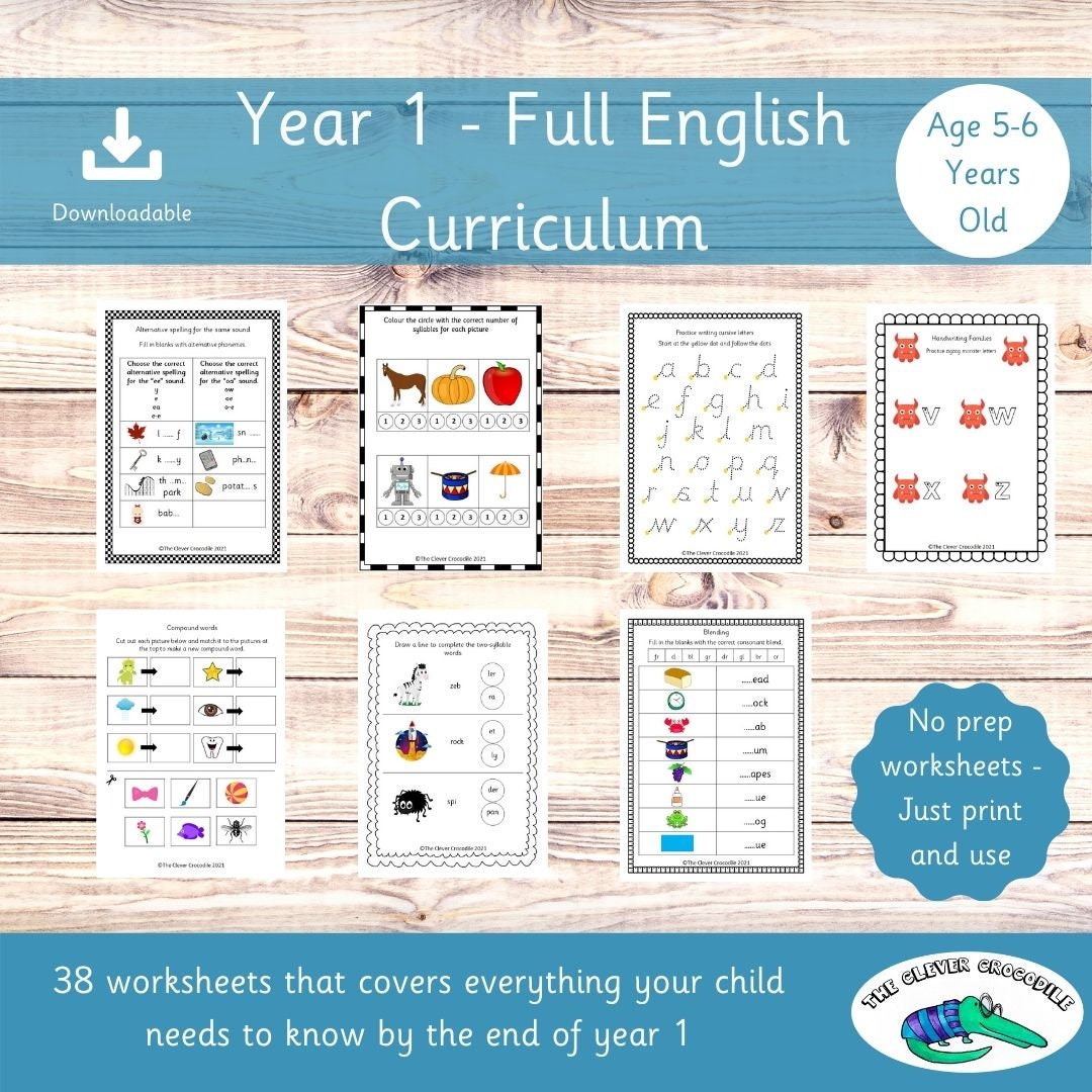 Year 1 Full English Curriculum Printable Worksheets Key Etsy