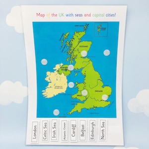 UK Karte - Lernbogen - Meere und Hauptstädte - KS1 - Zuordnungsspiel - Geographie - Lehrmittel - KS2 - Lernen für Zuhause - Kinderkarten