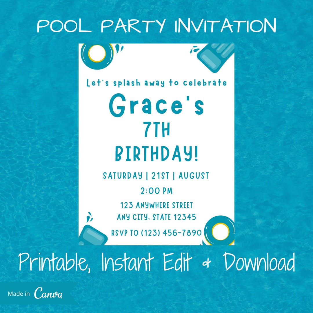 Pool Party Invitation Boy, Pool Party Invitation Girl, Pool Party
