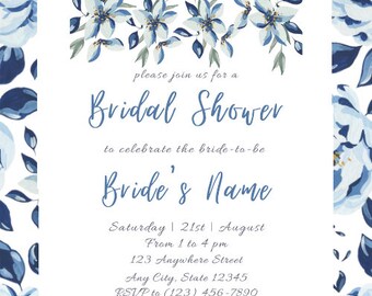 Floral Bridal Shower Invitation, Instant Download, Digital Download, Printable Template, Editable, Canva