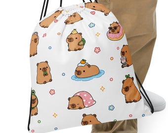 Niedlicher Wasserschwein-Turnbeutel | Kawaii-Sporttasche | Wasserschwein-Rucksack | Sporttasche für Kinder | Sportbeutel für die Schule