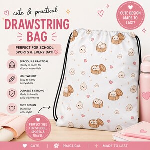Cute Dumpling Drawstring Bag | Kawaii Gym Bag | Squishy Dumpling Backpack | Kids Sports Bag | Japanese Food Pattern Bag | School PE Bag