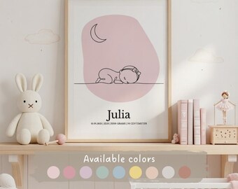 Geburtsposter nach Wunsch – Mond als Strichzeichnung | Digitaler Download