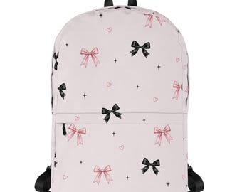 Coquette Schleifenrucksack | Rosa-schwarzer Schleifenrucksack für Kinder und Jugendliche | Niedlicher Schulrucksack | Kawaii-Rucksack | Geschenk zum Schulanfang