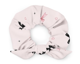 Verspieltes Haargummi | Haargummi mit rosa-schwarzer Schleife | Niedliches Haaraccessoire für Kinder und Jugendliche | Kawaii-Haargummi | Geschenk zum Schulanfang