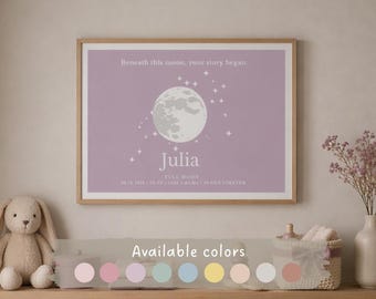 Individuelles Geburtsposter – Mondphase | „Unter diesem Mond begann deine Geschichte“ | Digitaler Download – Querformat