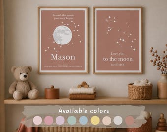 Individuelles Geburtsposter-Set (2er-Set) – Mondphase | „Unter diesem Mond begann deine Geschichte“ | Digitaler Download