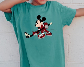 Mickey Mouse Hockey Shirt, Comfort Colors, Disney Sports Shirt, Retro Ice Hockey Shirt, Gift For Disney Fan, Retro Disney Shirt, 163120