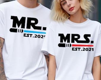Mr and Mrs Star Wars Shirts, Comfort Colors Shirt, Star Wars Matching Couple Shirts, Star Wars Honeymoon Tee