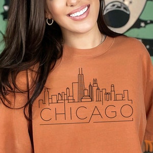 Chemise Chicago Skyline, Chemise couleurs confort, Chemises City Skyline, Chemise ville, Chemise ville avec nom personnalisé, T-shirt couleurs confort, Chemise Chicago