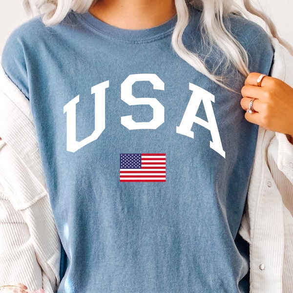 Usa Flag Comfort Colors T-shirt, USA Shirt, America Shirt, 4th of July, American Flag Shirt, Camping USA Flag Shirt, USA Olympic Team Shirt