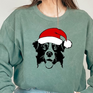 Border Collie Santa Hat Sweatshirt, Christmas Sweatshirts, Dog Lovers Gift, Dog Mom Christmas Gift, Dog Mom Gift, Comfort Colors Sweatshirt