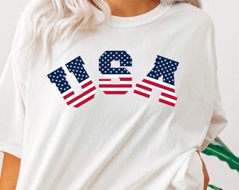 USA Flag Font T-shirt, USA Shirt, America Shirt, 4th of July, American Flag Shirt, Camping USA Flag Shirt, Comfort Colors Shirt, Independent