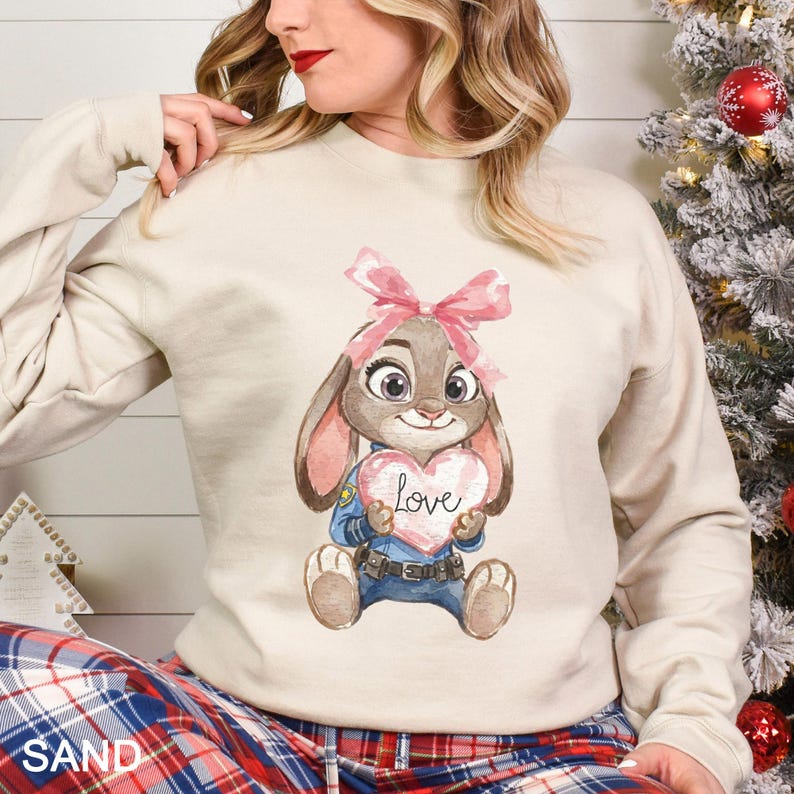 Watercolor Judy Hopps Nick Wilde Heart Sweatshirt, Valentine Zootopia Hoodie, Coquette Bow Zootopia Sweatshirt, Disney Love Crewneck 164491 bild 14