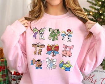 Coquette Toy Story Sweatshirt, Coquette Bow Sweater, Disney Toy Story Hoodie, Disney Friends Woody Buzz Jessie Hamm T-Rex Crewneck, 164136