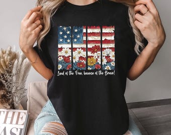 Floral USA Flag Shirt, Comfort Colors, Land Of The Free Shirt, America 250 Shirt, 4th of July Tee, Patriotic Shirt, Since 1776 Shirt 165299