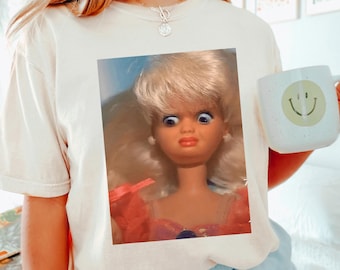Chemise visage de poupée dégoûtée, t-shirt couleurs confort, vêtements effrayants pour l'Internet viral 166065