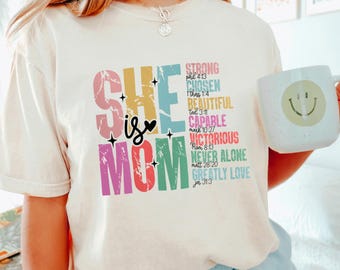 She Is Mom Shirt, Comfort Colors, Retro Mother Shirt, Blessed Mom Tee, Mom Shirt, Mom Life Shirt, Mother's Day Gift, Cute Mom Tee 162839