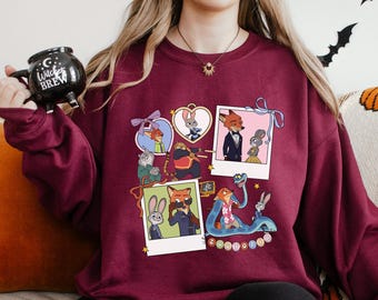 Coquette Polaroid Zootopia Sweatshirt, Judy Hopps Nick Wilde Sweatshirt,Welcome To Zootopia Disney Hoodie, Locket Zootopia Crewneck 164503