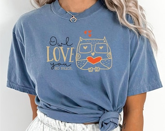 Camiseta "Búho te quiero mucho", colores cómodos, camisetas de búho, camiseta "Amor de pájaro búho", camiseta de San Valentín para parejas, camiseta de San Valentín, camiseta de amor 164581