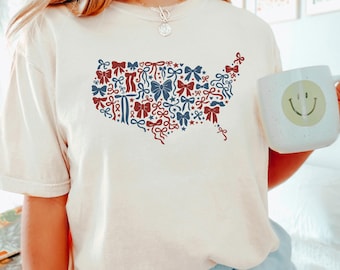 Coquette 4th of July Shirt, Comfort Colors, Coquette USA Map Shirt, American Flag Shirt, 4th July Party Shirt, American Shirts 165202