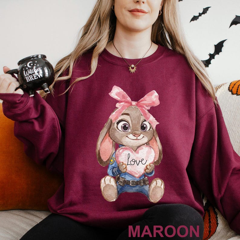 Watercolor Judy Hopps Nick Wilde Heart Sweatshirt, Valentine Zootopia Hoodie, Coquette Bow Zootopia Sweatshirt, Disney Love Crewneck 164491 bild 1