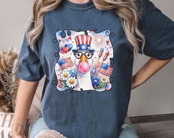 Camiseta del 4 de julio con ganso, Comfort Colors, Camiseta del 4 de julio, Camiseta del 4 de julio con ganso, Camiseta de la familia americana, Camiseta del Día de la Independencia 165003