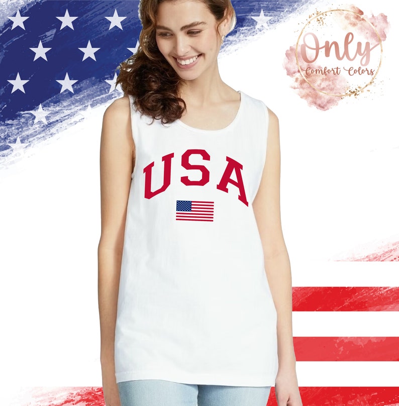 USA Flag Tank Top, Comfort Colors, 4th of July Tank Top, American Flag Tank Top, Veterans day shirt image 3