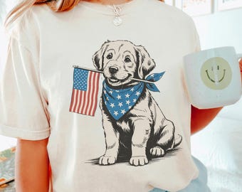 Golden Retriever 4th of July Shirt, Comfort Colors, 4th of July Shirt, Patriotic Dog Lover Shirt, Independence Day Shirt 165470