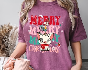 Moana Pua And Hei Hei Merry Christmas Shirt, Cute Pua Pig Christmas Tee, Hei Christmas Shirt, Moana Shirts, Comfort Colors Shirt, 162371
