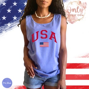 USA Flag Tank Top, Comfort Colors, 4th of July Tank Top, American Flag Tank Top, Veterans day shirt image 4