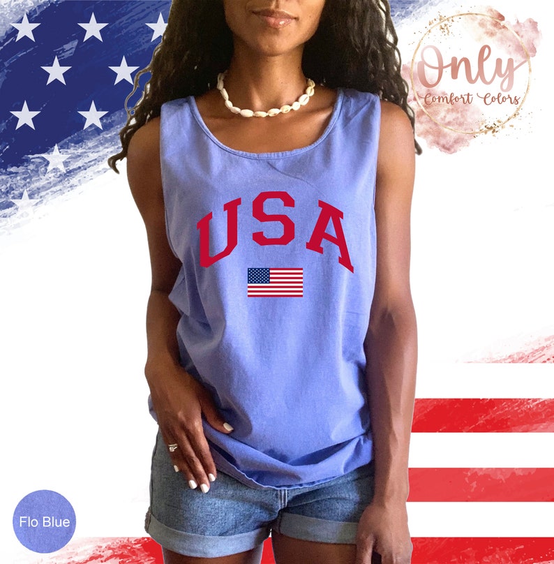 USA Flag Tank Top, Comfort Colors, 4th of July Tank Top, American Flag Tank Top, Veterans day shirt image 4