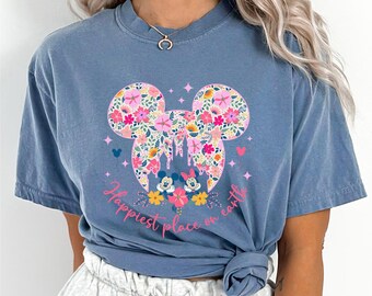 Mickey Minnie Happiest Place On Earth Shirt, Comfort Colors, Disney Magical Castle Shirt, Floral Disney Shirt, Disney Castle Shirt, 163025