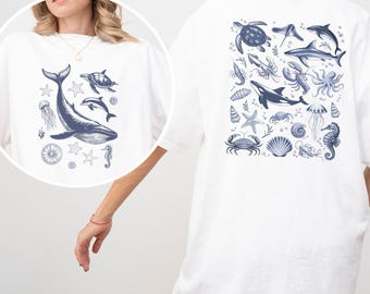 Sea Animals Shirt, Comfort Colors, Sea Shell Beach Shirt, Summer Shirt, Ocean Lover Tee, Sea Animal Tee, Beach Woman Shirt 165870