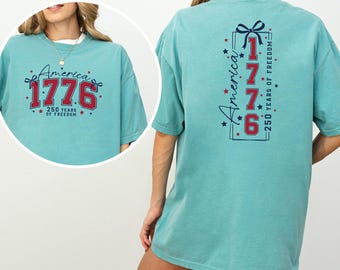 250 Years Of Freedom Coquette Bow Shirt, Comfort Colors, USA Bow Shirt, 4th of July Shirt, Women's Patriotic Shirt, USA Eagle Shirt 165291