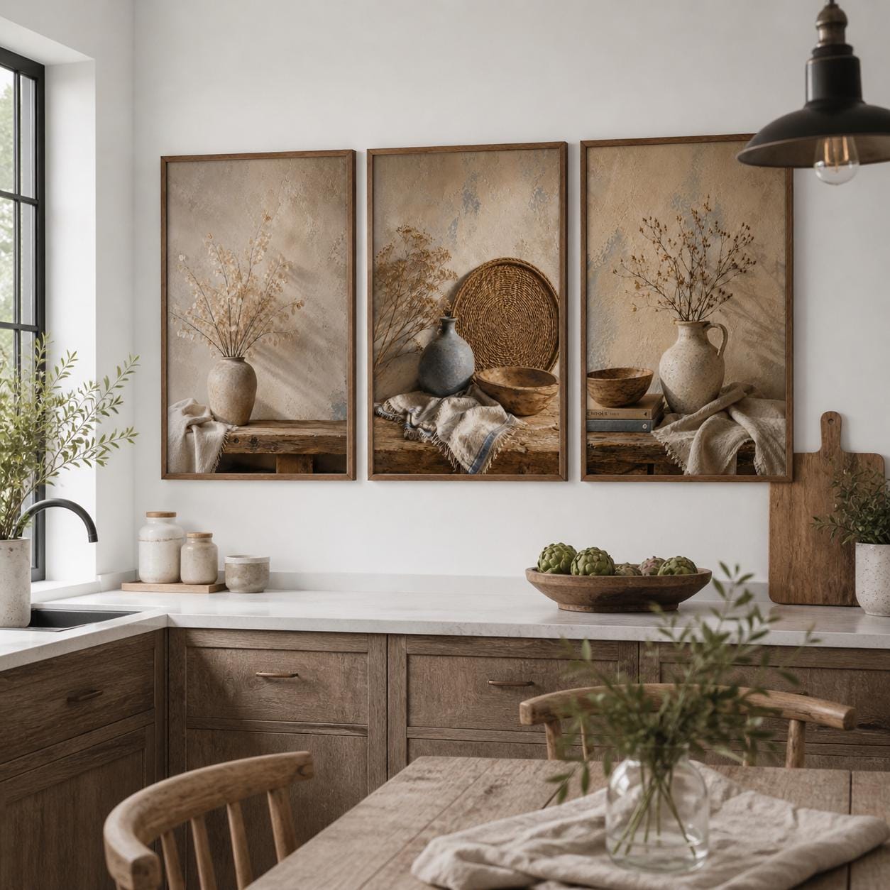Neutral Farmhouse Wall Art Set of 3 | Rustic Beige Still Life Prints ...