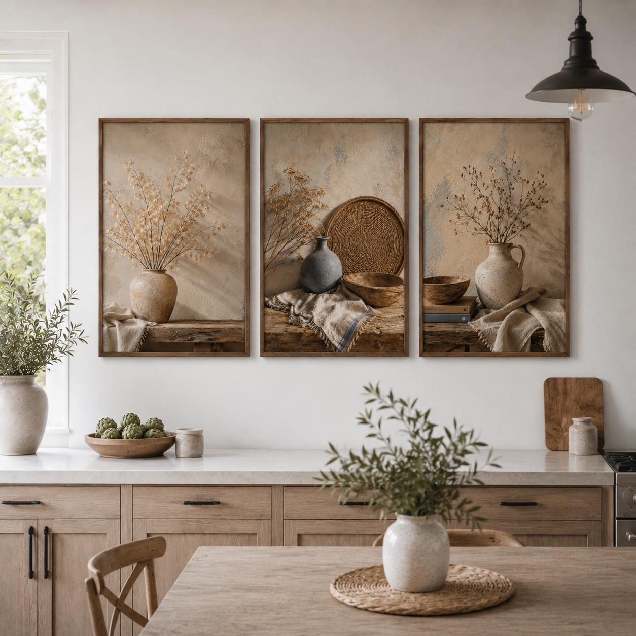 Neutral Farmhouse Wall Art Set of 3 | Rustic Beige Still Life Prints ...