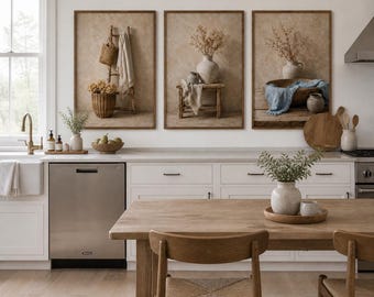Neutral Farmhouse Wall Art Set of 3 | Rustic Beige Still Life Prints ...