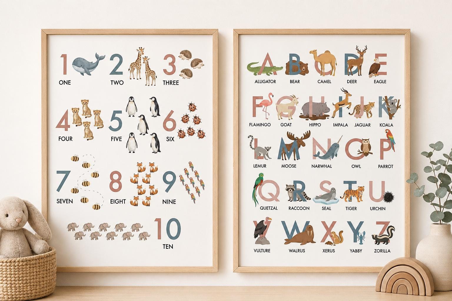 Animal Alphabet and Numbers Posters, Educational Nursery Wall Art ...