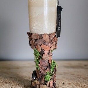 Woodland Tree Trunk Pillar Candle | Rustic Bark Base Candle | Nature Inspired Handmade Decor | 12” Sculptural Candle