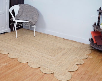 Scallop Natural Jute Rug, Scalloped Edge Bohemian Rug, Braided Area Rug, Home Décor Rug, Boho Decor Rug, Jute Area Rug, Custom Size Rug