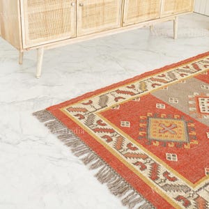 Vintage Wool Jute Kilim Rug, Handmade Kilim Carpet, Boho Home Decor, Southwestern Kilim Rug, Indian Dhurrie Rug, Decorative Flatweave Carpet