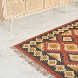 Kilim Jute Rug, Natural Wool And Jute Rug, Jute Kilim Rug, Kilim Area Rug, Flatweave Rug, Bohemian Rug, Living Room Rug, Decorative Rug,