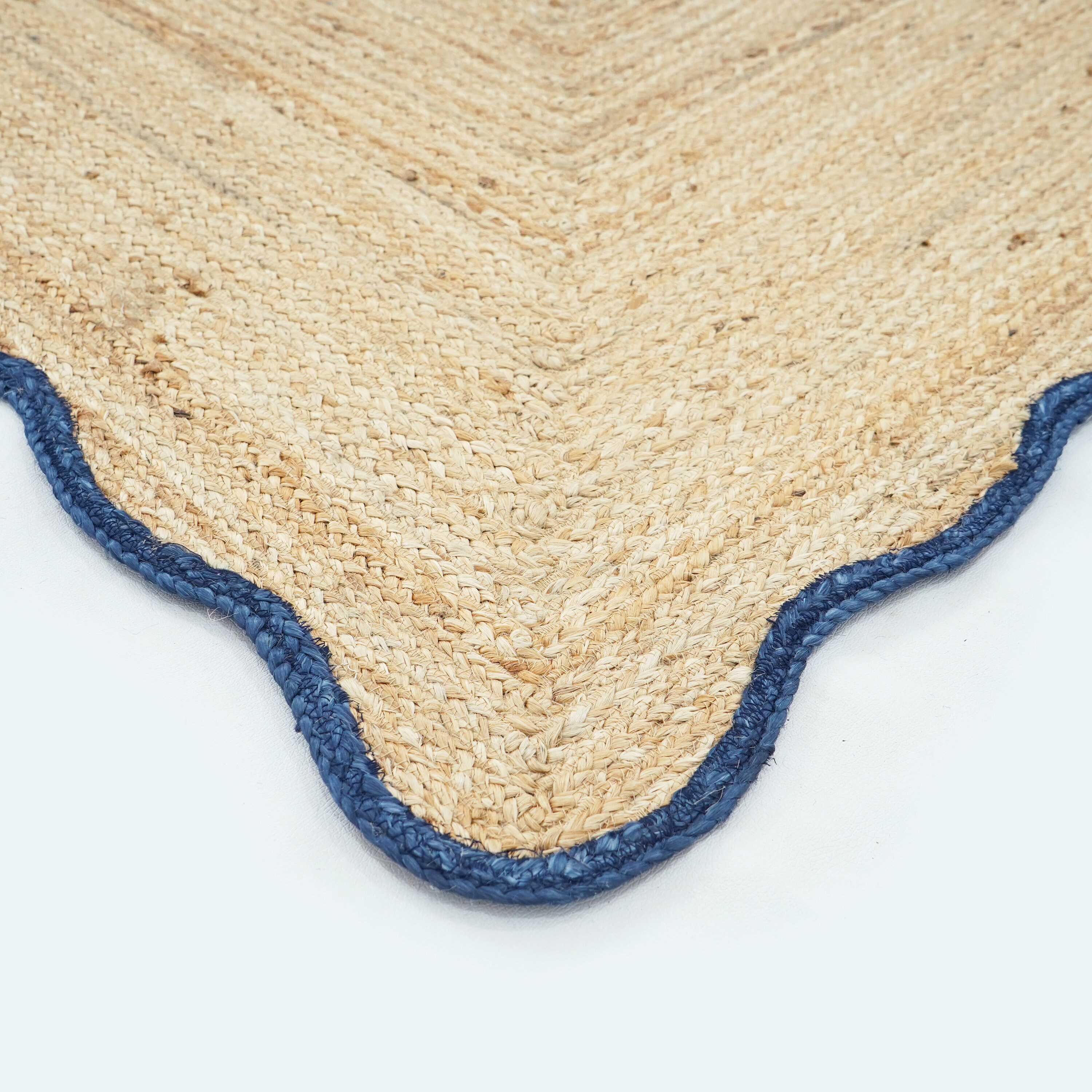 Wave Edge Rug Braided Area Runner, Scallop Natural Jute Runner, Blue Wave Edge Runner ...