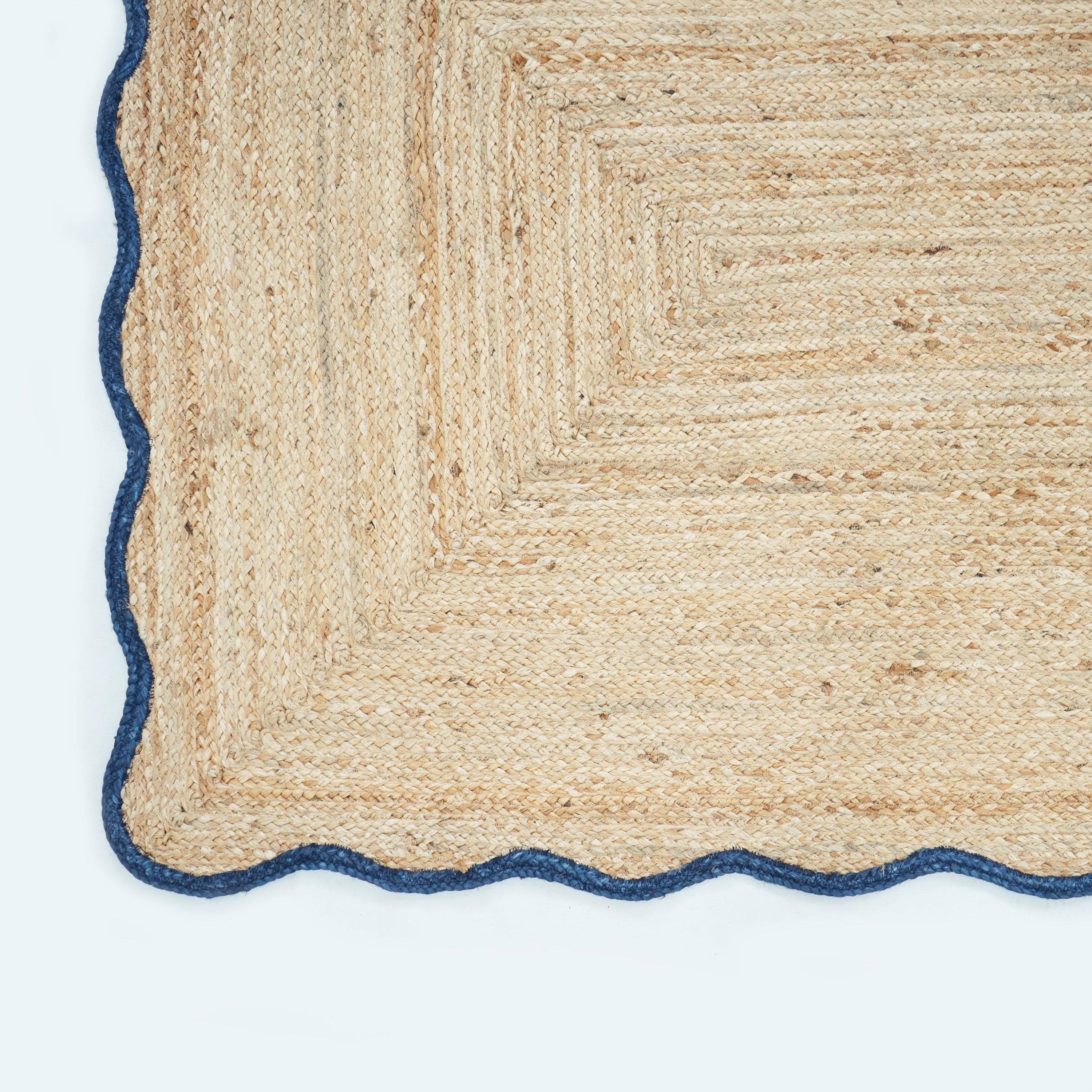 Wave Edge Rug Braided Area Runner, Scallop Natural Jute Runner, Blue Wave Edge Runner ...