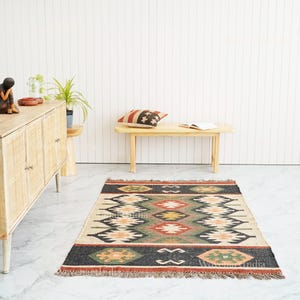 Handwoven Kilim Rug, Indian Dhurrie Rug, Traditional Indian Area Rug, Wool & Jute Kilim For Living Room, Vintage Flatweave Rug, Custom Rug