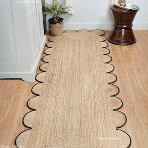 Braided Area Runner, Scallop Natural Jute Runner, Black Scalloped Edge  Runner, Home Décor Rug, Boho Rug, Jute Area Rug, Custom Size Runner