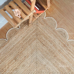 Scallop Natural Jute Rug, Scalloped Edge Bohemian Rug, Braided Area Rug, Home Décor Rug, Boho Decor Rug, Jute Area Rug, Custom Size Rug